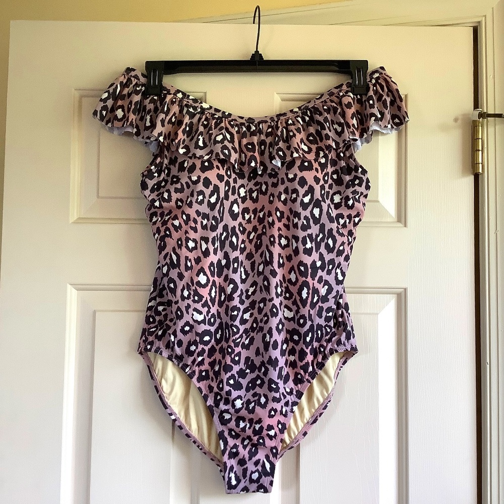 G.I.L.I. Convertible Ruffle Top One-Piece Swimsuit Pink Leopard SZ 12 NWOT